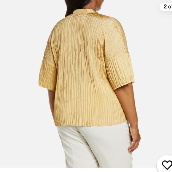 Vince SILK Yellow Pleated Blouse with Mandarin Collar - Picture 2 of 6
